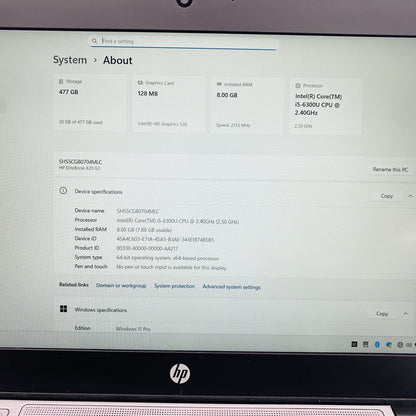 HP EliteBook 820 G3 i5-6300U 8GB 512GB SSD Win11 Pro Business Laptop