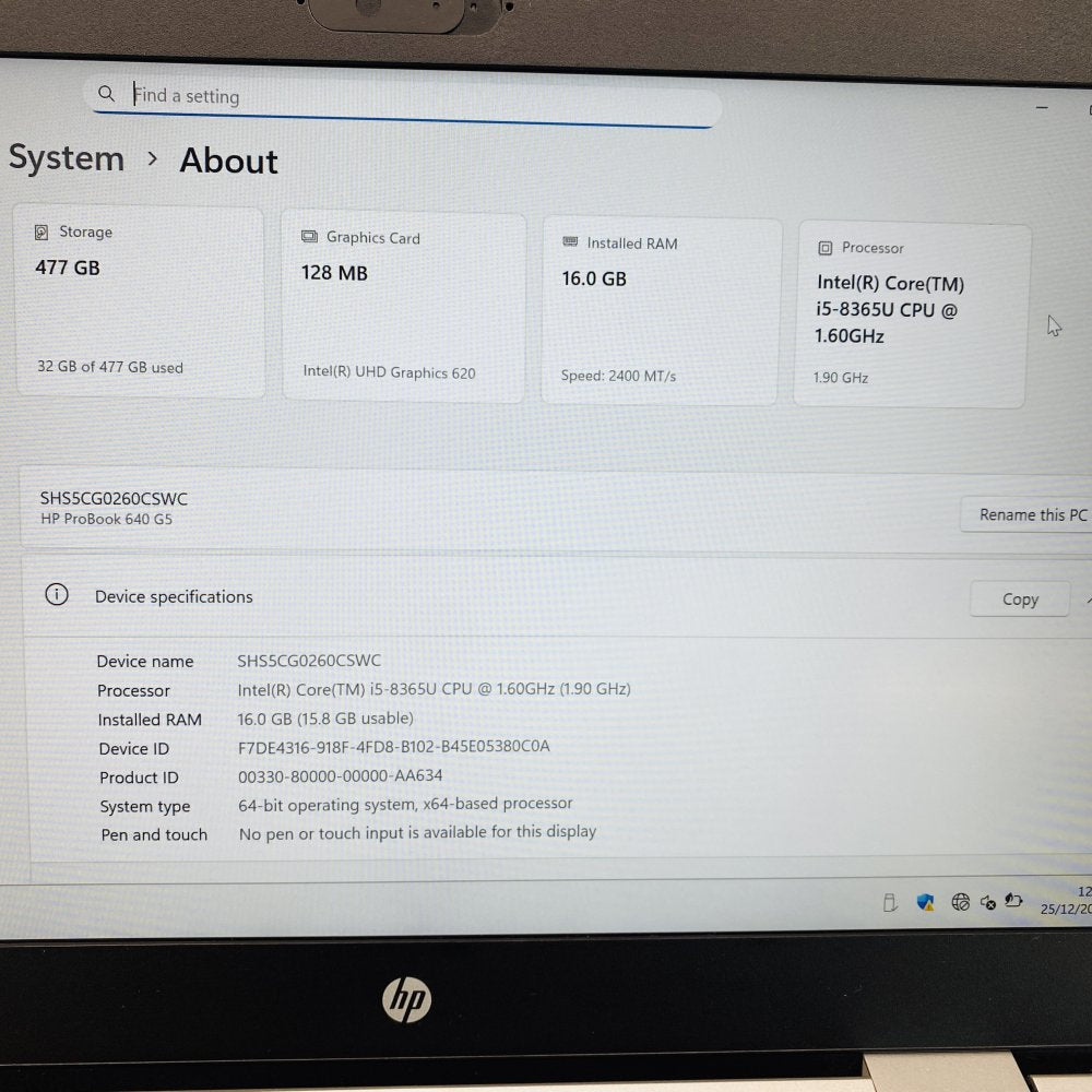 HP ProBook 640 G5 i5 8th Gen 16GB 512GB SSD Win11Pro 14in UHD 2020