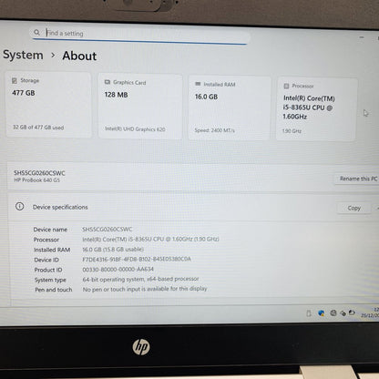 HP ProBook 640 G5 i5 8th Gen 16GB 512GB SSD Win11Pro 14in UHD 2020