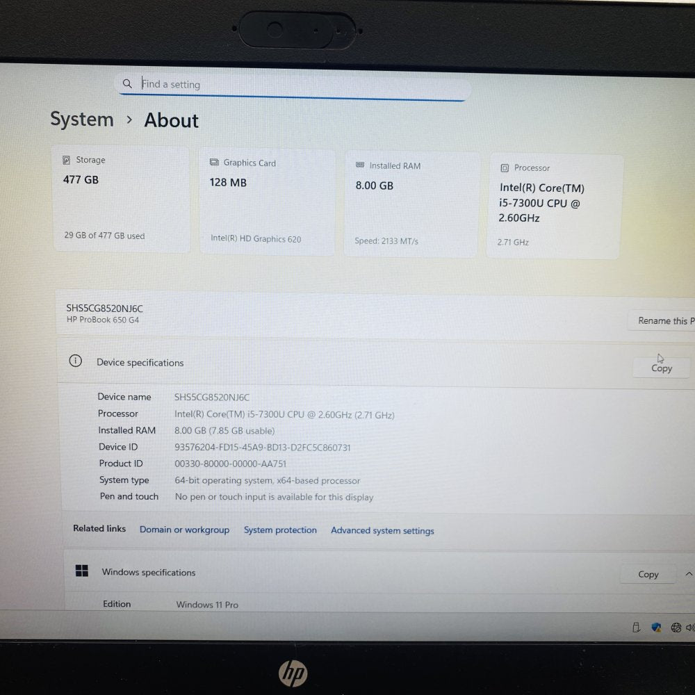 HP ProBook 650 G4 Laptop – Intel i5-7300U | 8GB RAM | 512GB SSD | Windows 11 Pro