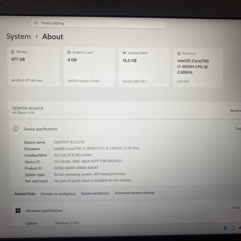 HP ZBook 15 G6 i7-9850H 16GB 512GB SSD Quadro T2000 1080p Mobile Workstation