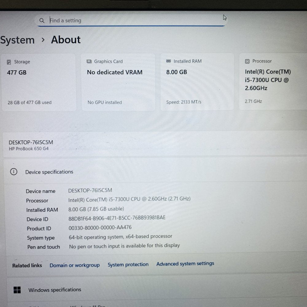 HP ProBook 650 G4 Laptop i5-7300U 8GB 512GB SSD 13.3in Win 10 Pro