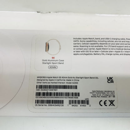 Apple Watch SE 40mm A2355 Gold Aluminum Starlight Sport Band Cellular - Used