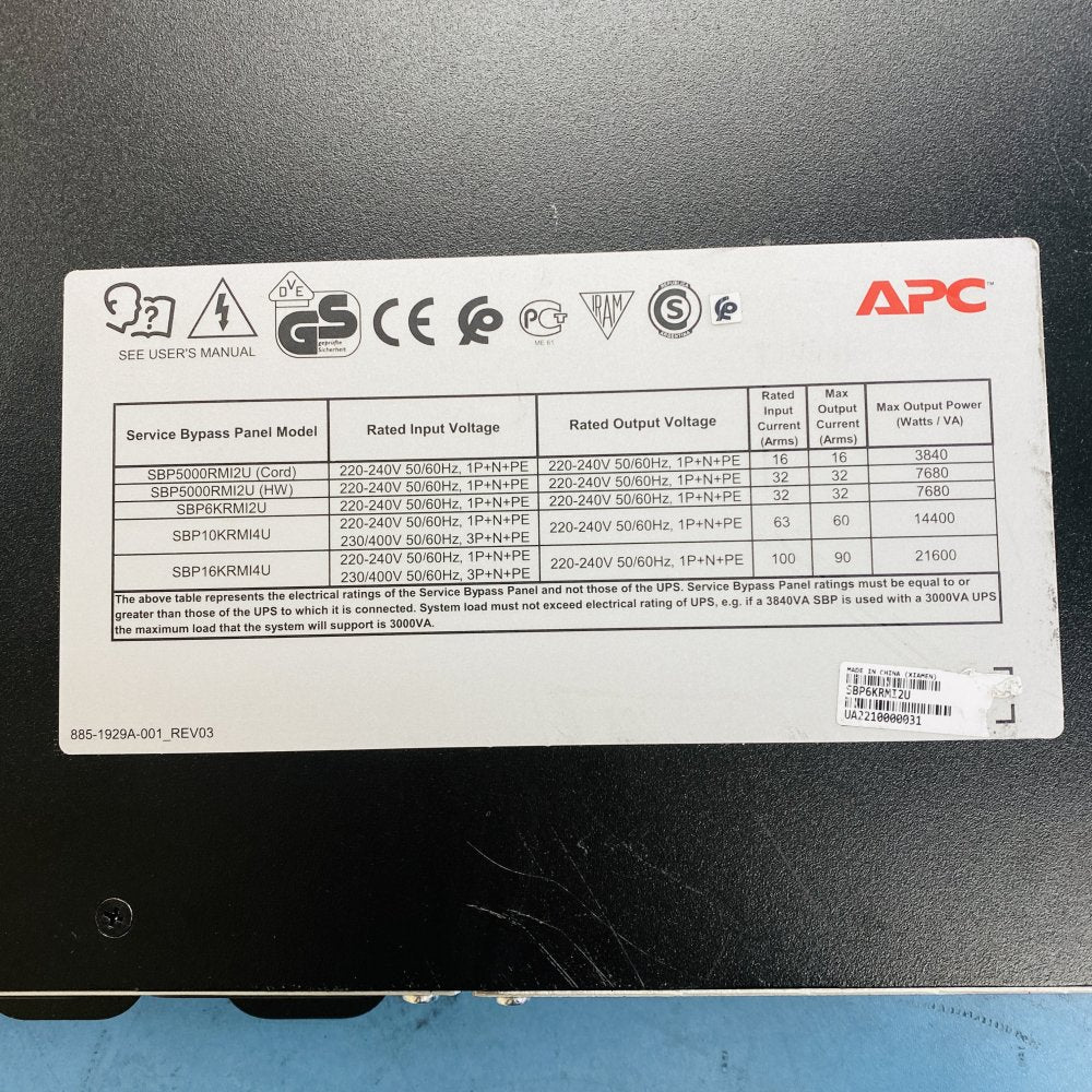 APC SBP6KRMI2U Service Bypass Panel 2U Rackmount Grade-C
