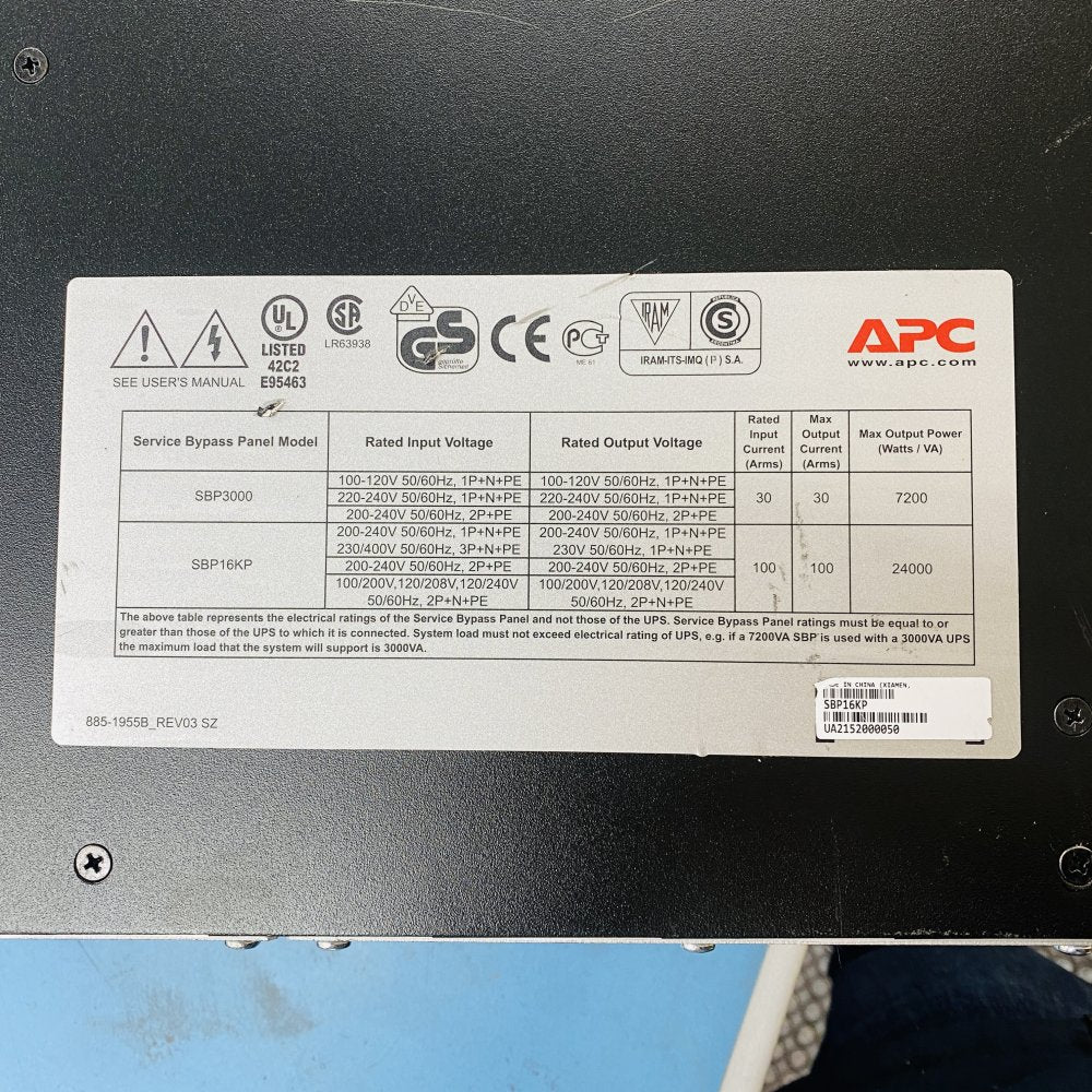 APC SBP16KP Service Bypass Panel 100-240VAC 100A 24000VA Grade-D