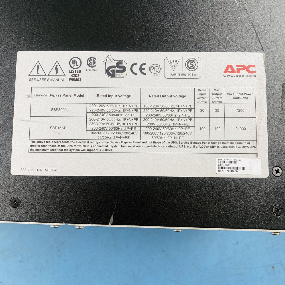 APC SBP16KP Service Bypass Panel 100-240VAC 100A 24000VA Grade-B