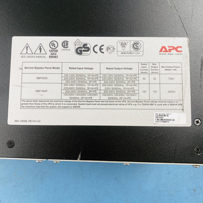 APC SBP16KP Service Bypass Panel 100-240VAC 100A 24000VA Grade-B