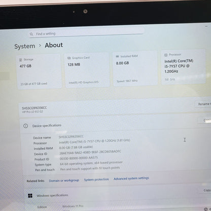 HP Pro x2 612 G2 i5-7Y57 8GB 512GB NVMe 2-in-1 Tablet Laptop (Grade B)