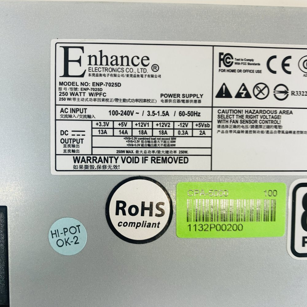 Enhance ENP-7025D 250W 80 PLUS Power Supply SFF PSU 24-pin Grade A