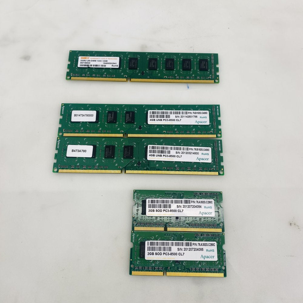 Apacer DDR3 PC3-8500 RAM Lot - 2x4GB UDIMM + 2x2GB SODIMM CL7 Grade A