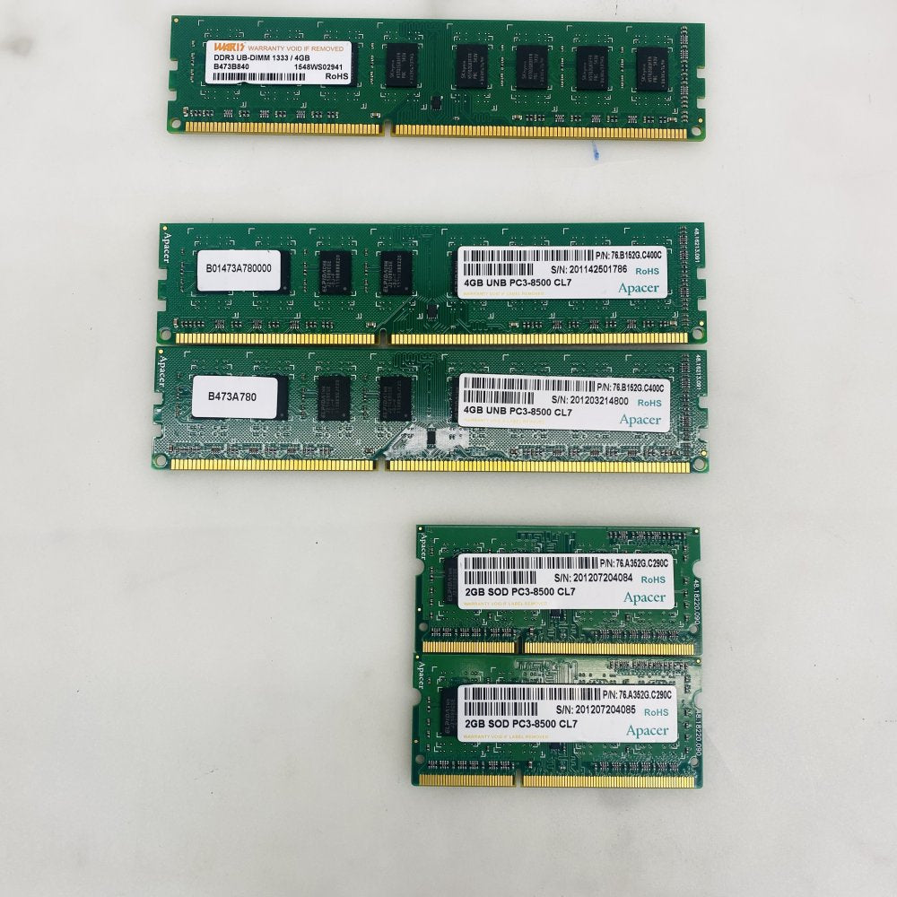 Apacer DDR3 PC3-8500 RAM Lot - 2x4GB UDIMM + 2x2GB SODIMM CL7 Grade A