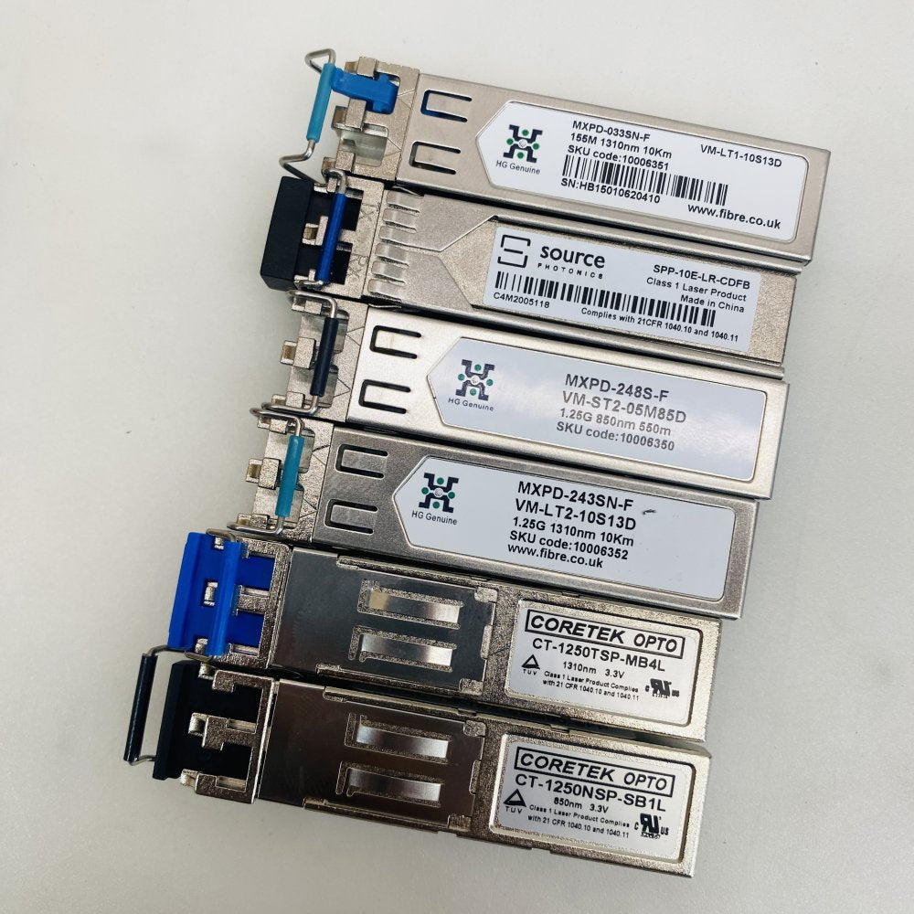 Lot of 7 SFP/SFP+ Fiber Transceivers HG Genuine, Source Photonics Grade A