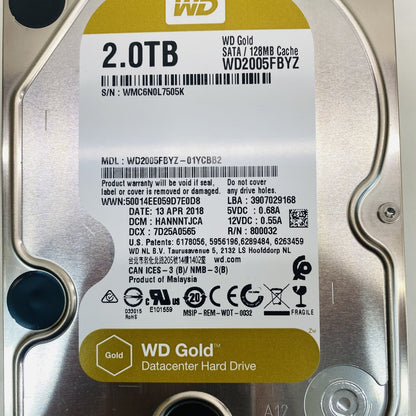 WD Gold WD2005FBYZ 2TB SATA 3.5in Datacenter Hard Drive Grade A