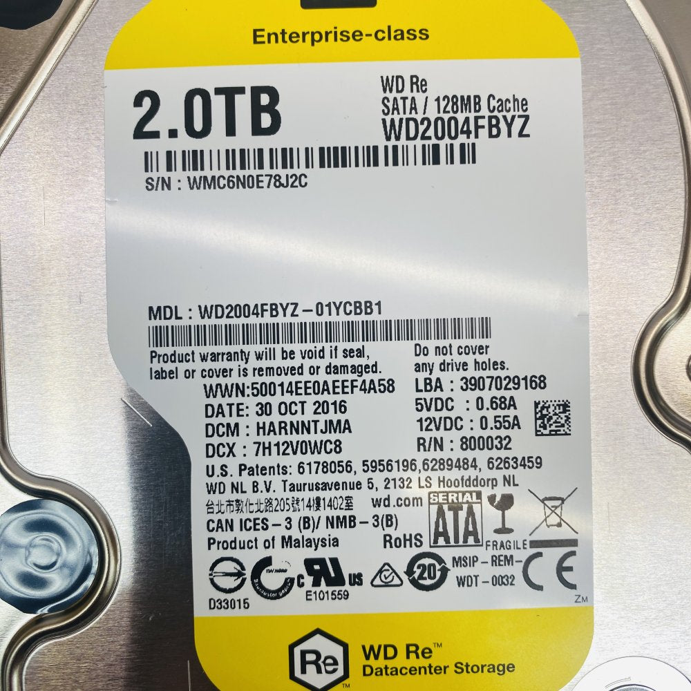 WD Re 2TB Enterprise-Class SATA HDD WD2004FBYZ 128MB Cache Datacenter Grade A