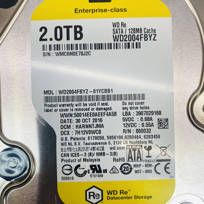 WD Re 2TB Enterprise-Class SATA HDD WD2004FBYZ 128MB Cache Datacenter Grade A