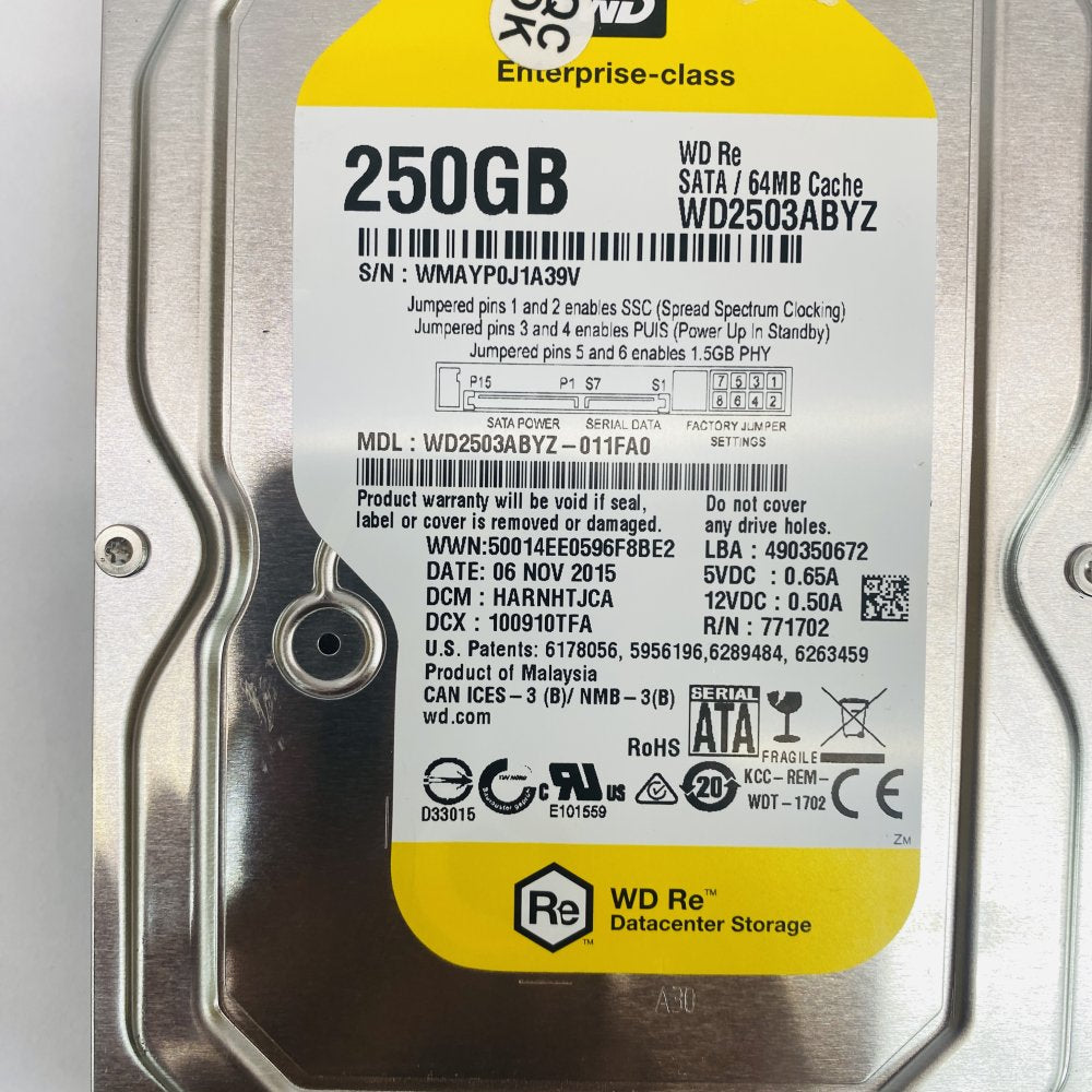 WD 250GB WD2503ABYZ Re Enterprise-Class SATA 64MB Cache 3.5in HDD Grade A