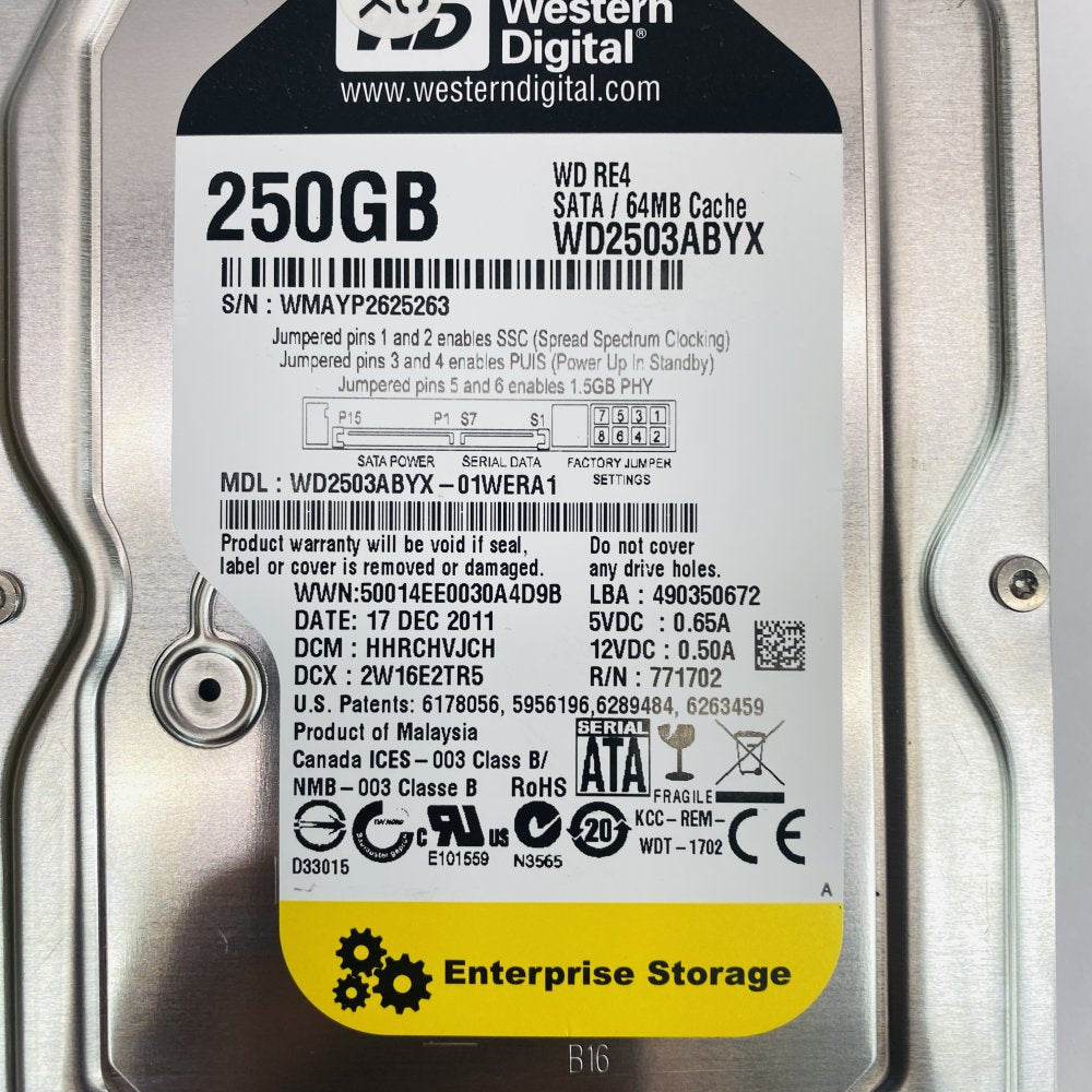 Western Digital WD2503ABYX WD RE4 250GB SATA 64MB Cache Enterprise HDD Grade A