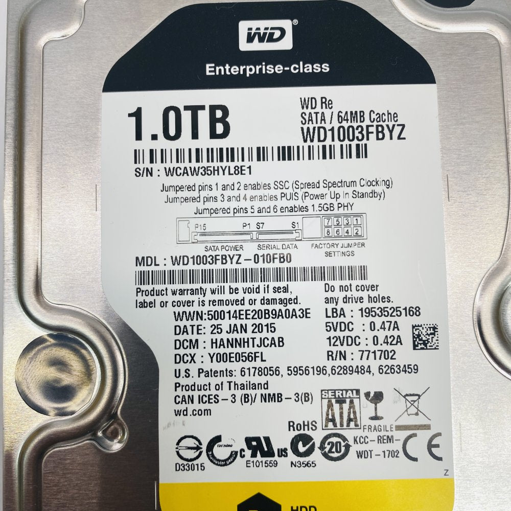WD 1TB Re WD1003FBYZ 3.5in SATA Enterprise HDD 64MB Cache Grade A