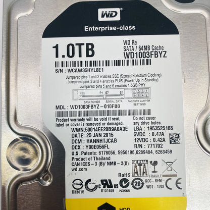 WD 1TB Re WD1003FBYZ 3.5in SATA Enterprise HDD 64MB Cache Grade A