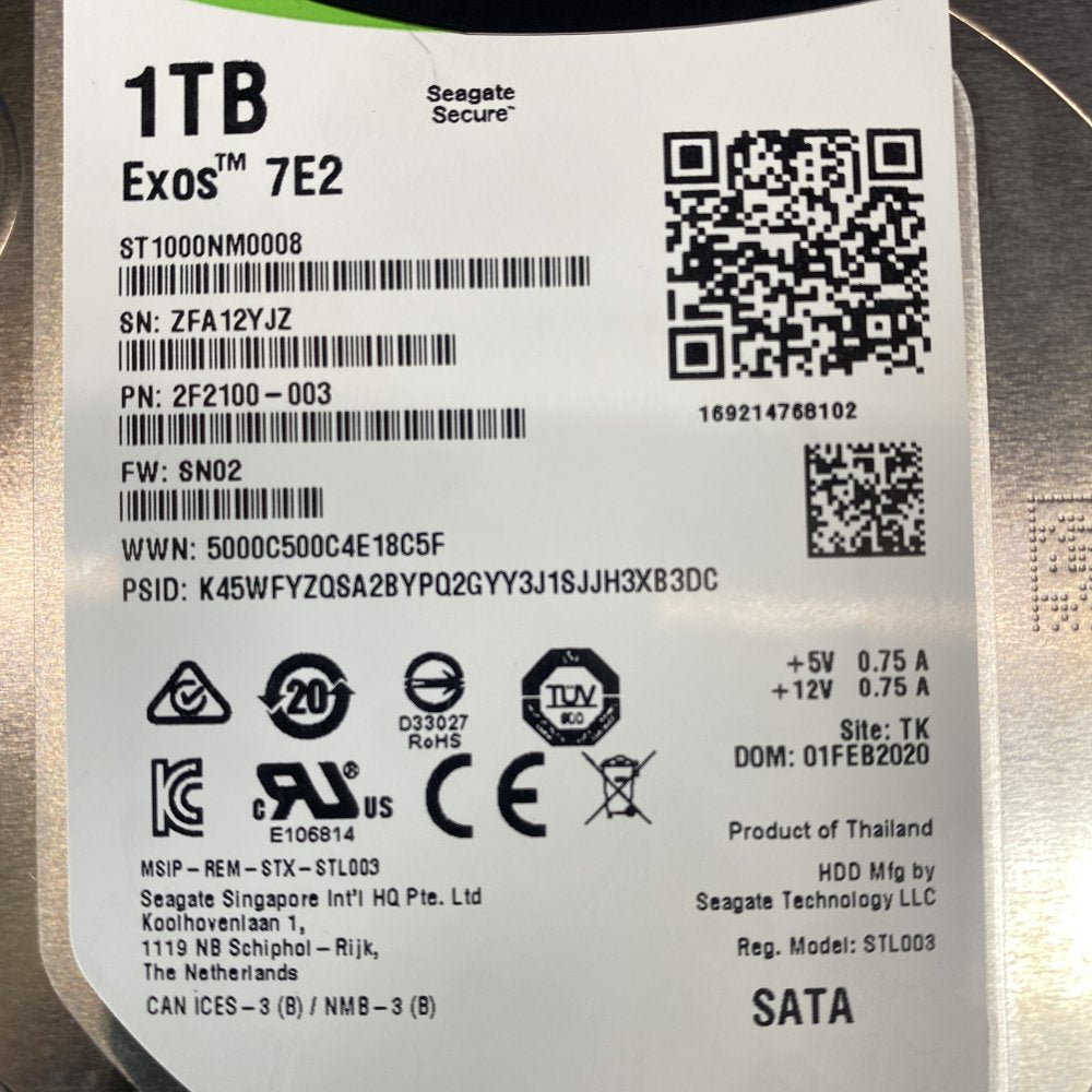 Seagate Exos 7E2 1TB SATA Enterprise Hard Drive ST1000NM0008 Grade A