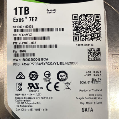 Seagate Exos 7E2 1TB SATA Enterprise Hard Drive ST1000NM0008 Grade A