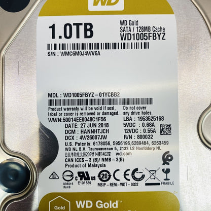 WD Gold WD1005FBYZ 1TB SATA 3.5in HDD 128MB Cache Datacenter Hard Drive Grade A