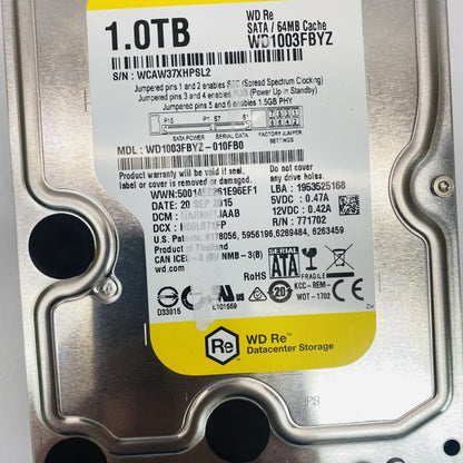 WD Re WD1003FBYZ 1TB SATA 3.5in Datacenter HDD 64MB Cache Grade A