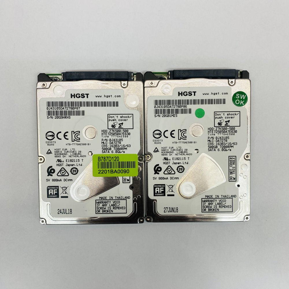 HGST HTE725050A7E630 500GB 2.5" 7200RPM SATA 6Gb/s HDD 2x Grade A