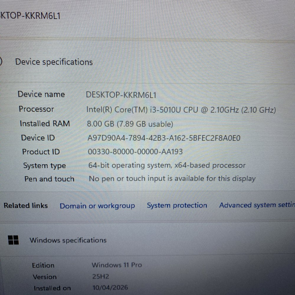 Intel NUC NUC5i3RYK i3-5010U 8GB 233GB SSD Win11 Pro Grade B