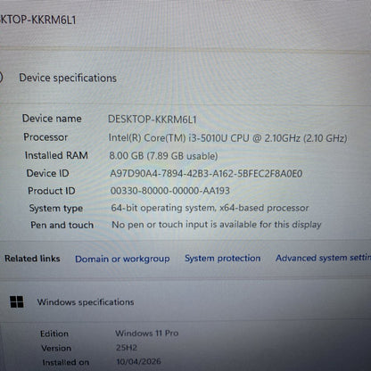 Intel NUC NUC5i3RYK i3-5010U 8GB 233GB SSD Win11 Pro Grade B