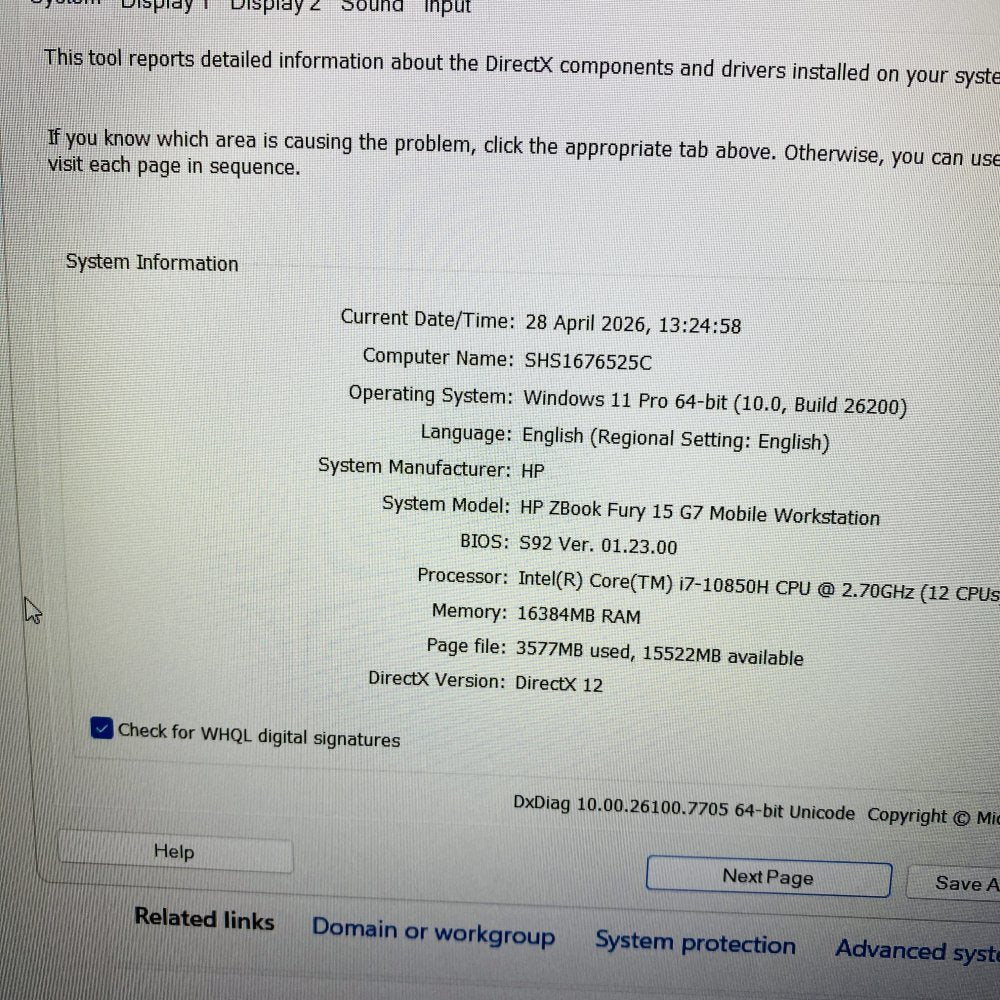 HP ZBook Fury 15 G7 Mobile Workstation i7-10850H 16GB RAM 477GB SSD Grade B