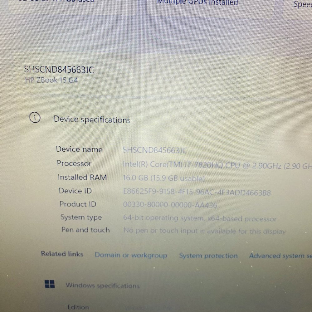 HP ZBook 15 G4 i7-7820HQ 16GB RAM 477GB Storage Mobile Workstation Grade D