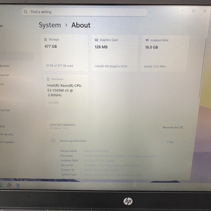 HP ZBook 15 G3 i7 16GB RAM 512GB SSD 1080p Mobile Workstation Win11 Pro Grade D