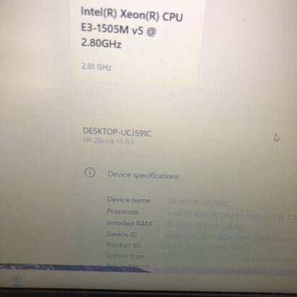 HP ZBook 15 G3 Xeon E3-1505M v5 32GB RAM 1TB SSD 4GB GPU Win11 Grade B