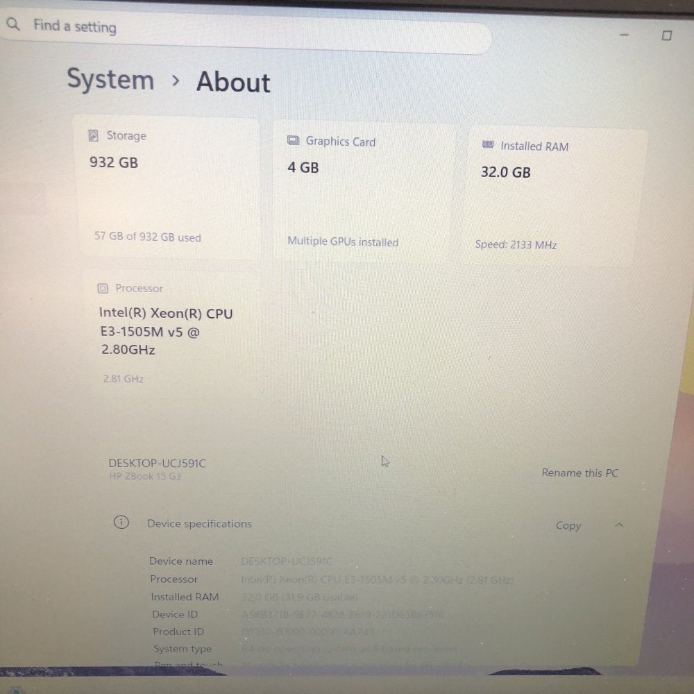 HP ZBook 15 G3 Xeon E3-1505M v5 32GB RAM 1TB SSD 4GB GPU Win11 Grade B