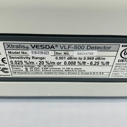Xtralis VESDA VLF-500 Detector Model 516-018-023 Smoke Aspirating System Grade C