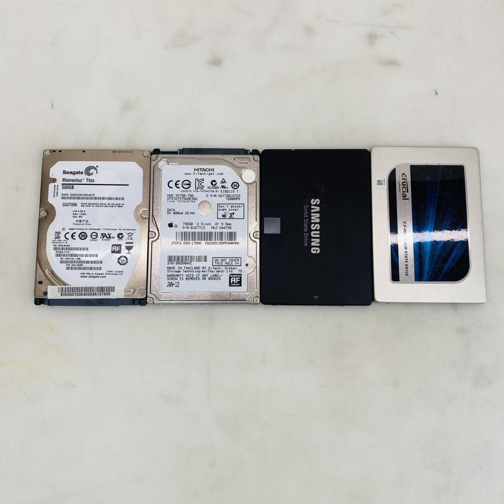 Lot 4x 2.5" Drives:Crucial MX200 250GB, Samsung 850 EVO 250GB +500GB & 750GB HDD