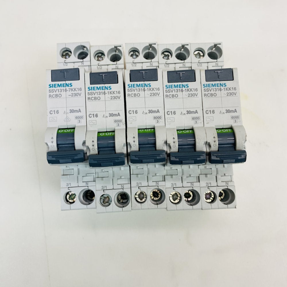 Set of 5 Siemens 5SV1316-1KK16 RCBO C16 30mA 230V Grade C