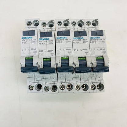 Set of 5 Siemens 5SV1316-1KK16 RCBO C16 30mA 230V Grade C