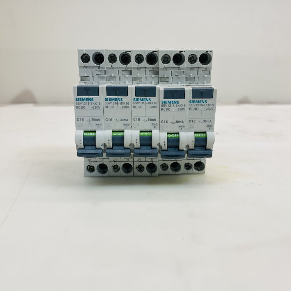 Set of 5 Siemens 5SV1316-1KK16 RCBO C16 30mA 230V Grade C