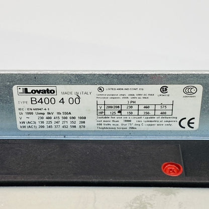 Lovato B400 400 Industrial Contactor 3-Phase 400A Grade C