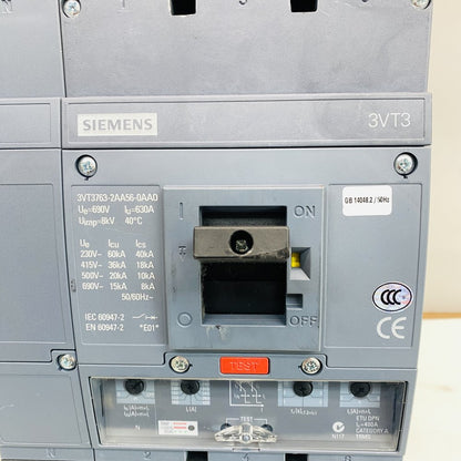 Siemens 3VT3 3VT3763-2AA56-0AA0 630A 4P Molded Case Circuit Breaker Grade B