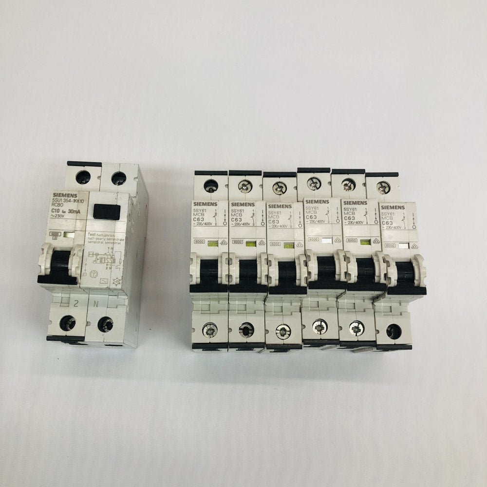 Siemens 5SU1-354-1KK10 RCBO C10 30mA + 6x 5SY61 MCB C63 230/400V Grade B
