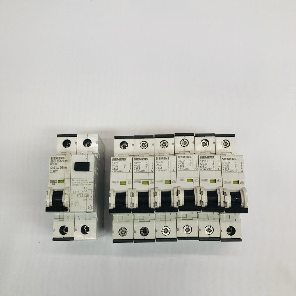 Siemens 5SU1-354-1KK10 RCBO C10 30mA + 6x 5SY61 MCB C63 230/400V Grade B