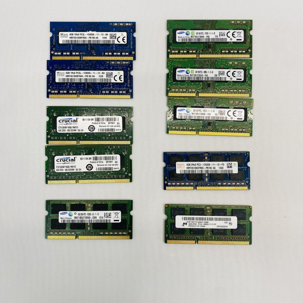 Lot of 10 Mixed 4GB SODIMM DDR3 PC3-12800 RAM - Crucial Samsung Hynix Grade B