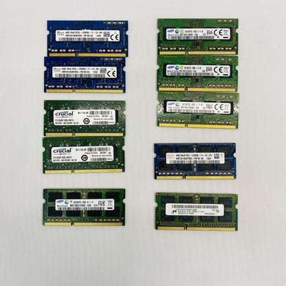 Lot of 10 Mixed 4GB SODIMM DDR3 PC3-12800 RAM - Crucial Samsung Hynix Grade B