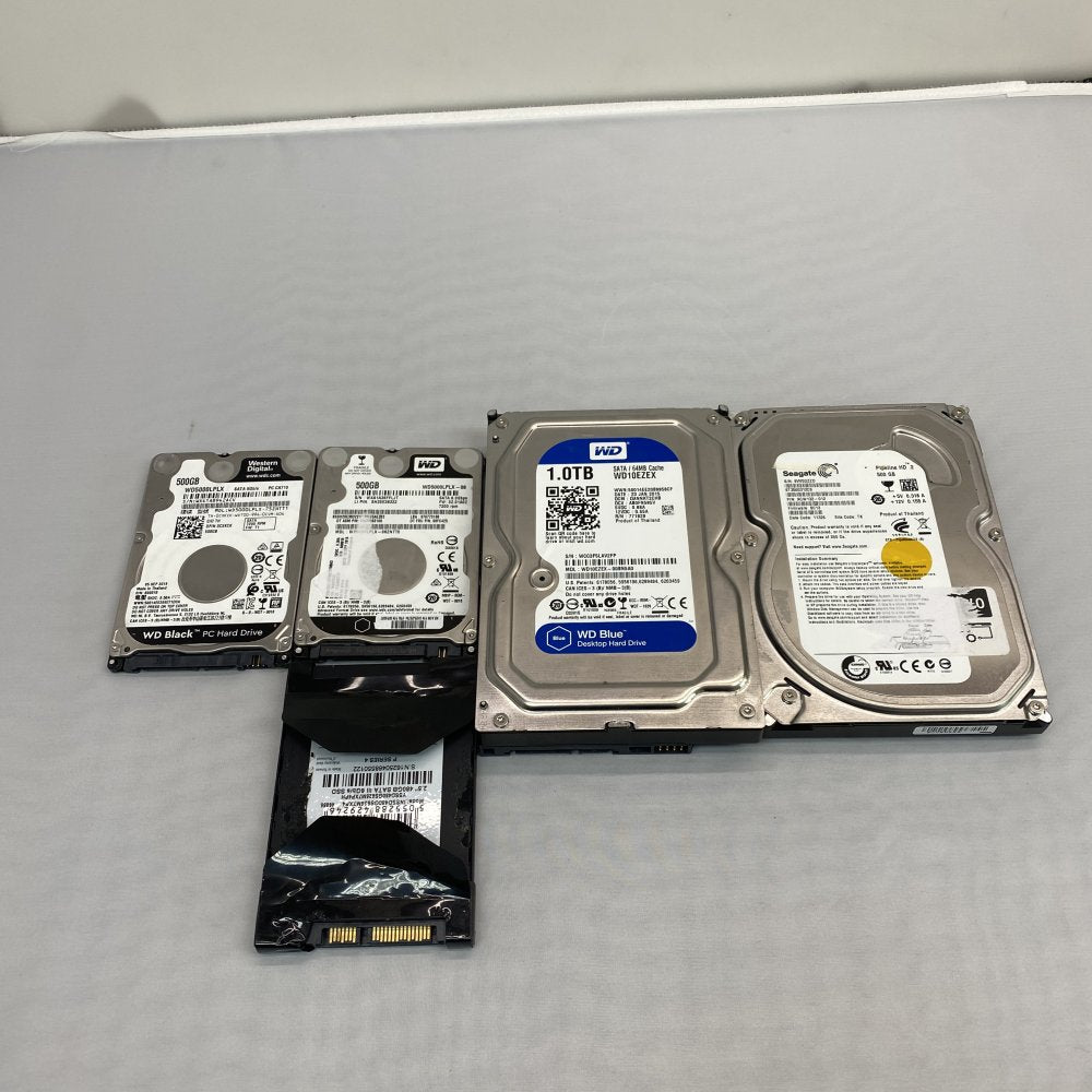 Lot: WD WD10EZEX 1TB, WD5000PLX 500GB, Seagate 500GB & 480GB SSD Grade B