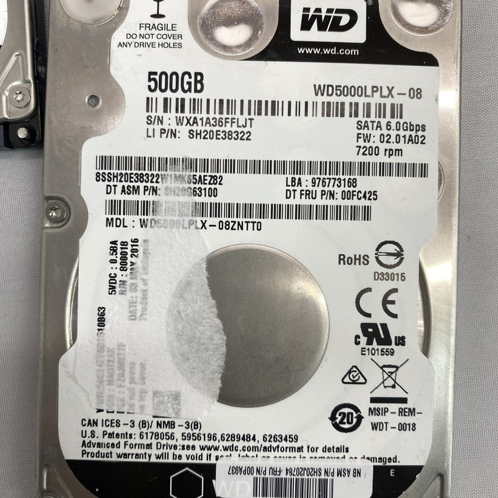 Lot: WD WD10EZEX 1TB, WD5000PLX 500GB, Seagate 500GB & 480GB SSD Grade B