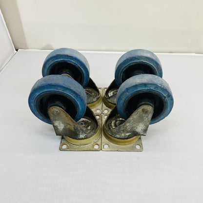 Resilex 100x32mm Blue Rubber Swivel Casters  Set of 4 - Industrial Grade D