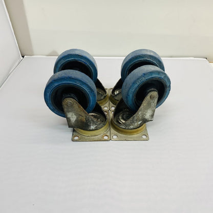 Resilex 100x32mm Blue Rubber Swivel Casters  Set of 4 - Industrial Grade D